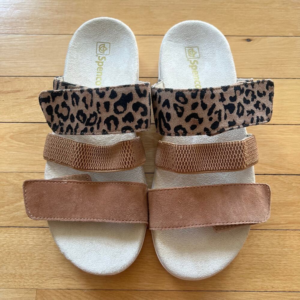 Spenco Leopard Print Adjustable Sandals Slides Women's Size 8.5 D NWOT